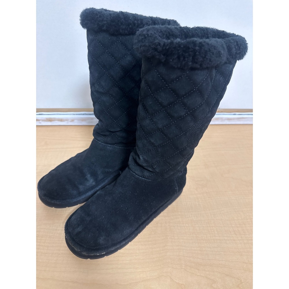 Michael Kors Black Suede Quilted Faux Fur Trim Mid Calf Boots Womens Size 9M